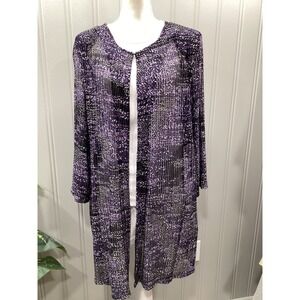 Kasper Women's 2X Purple Black Abstract Print Long Duster Cardigan